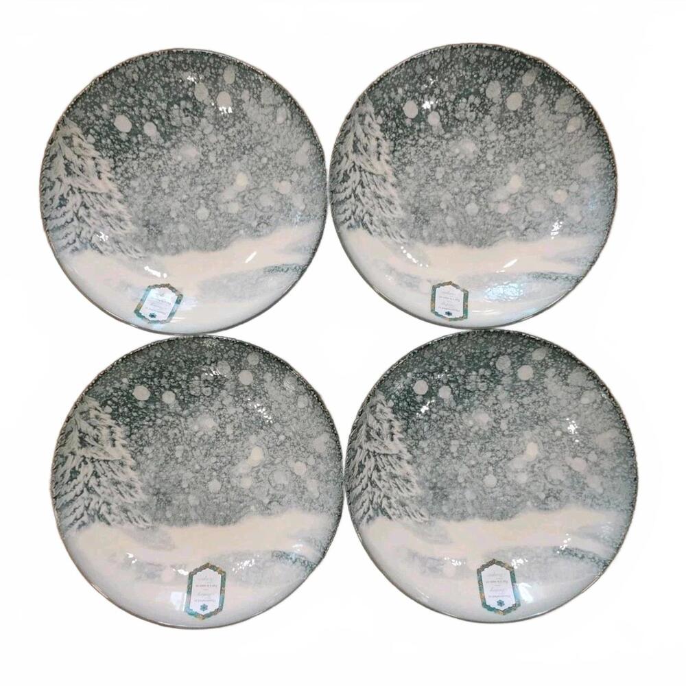 Set of 4 INTESA HOME 9.25" Christmas Tree & Mountain Snowfall - Pasta Bowls